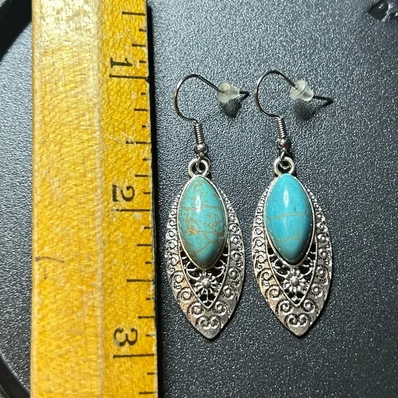 Silver-tone and Faux Turquoise Earrings - Picture 2 of 4
